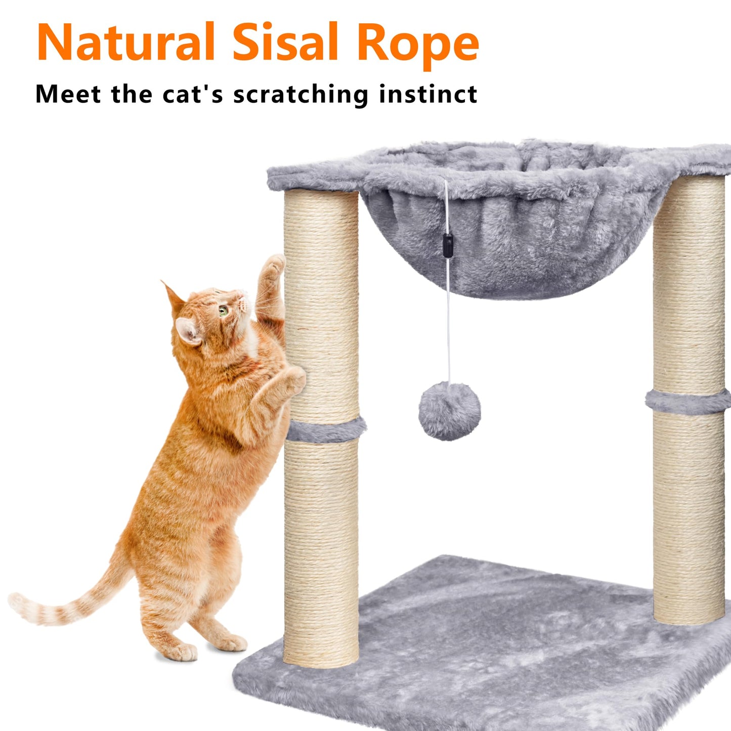 PetxDog Small Cat Tree – Scratching Post with Hammock & Toy